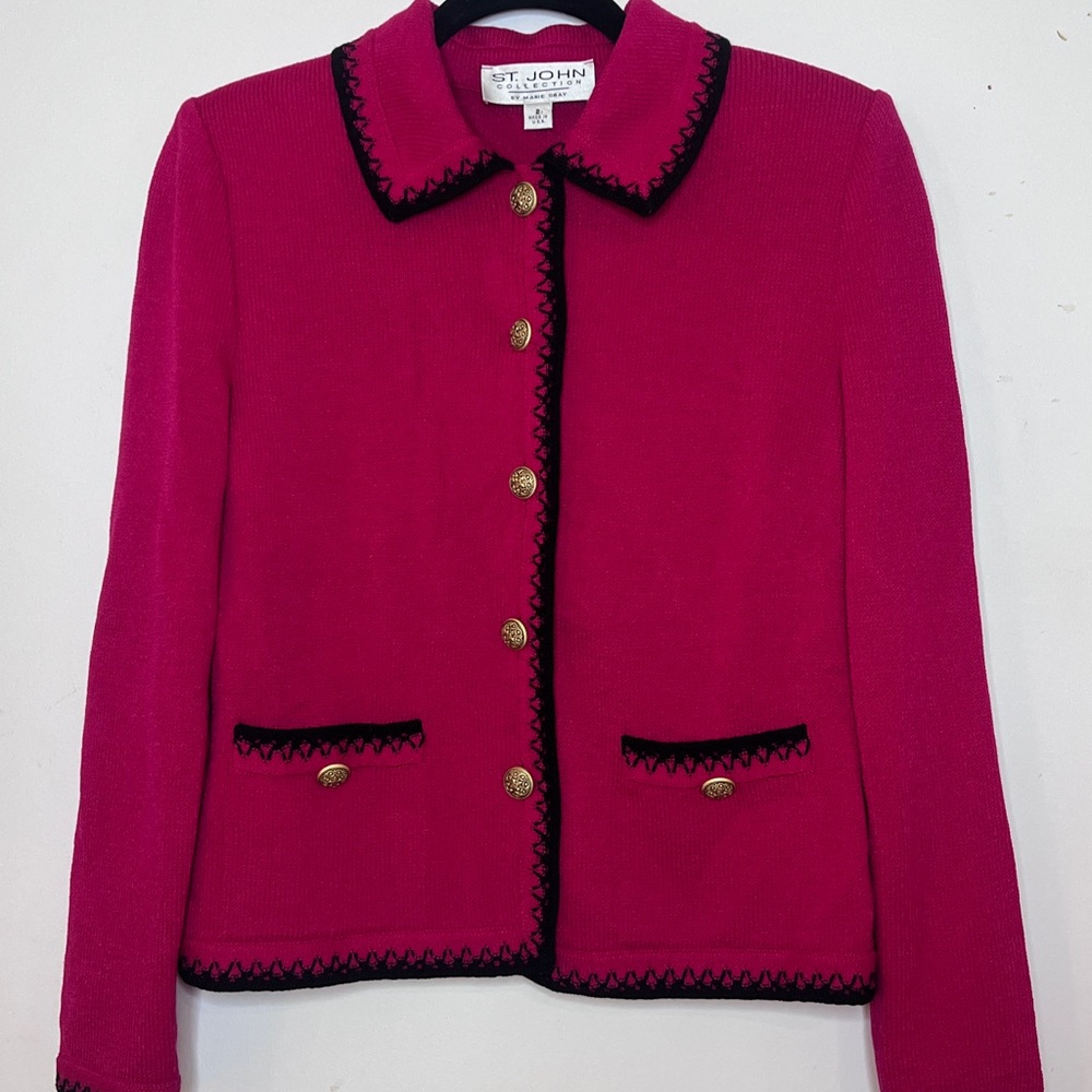 NWOT St. John Marie Grey Collection Pink Fuchsia Knit Jacket size 2